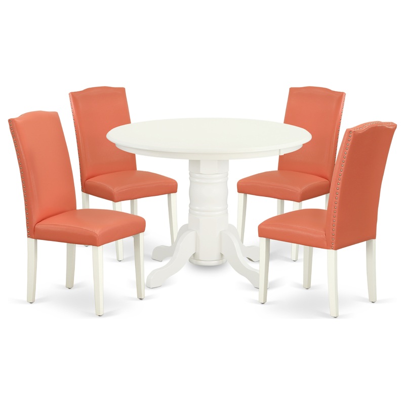 5-Piece Rounded 42″ Table and 4-Parson Chair Color Pink Flamingo – Contemporary – Dining Sets – by Kolibri Decor