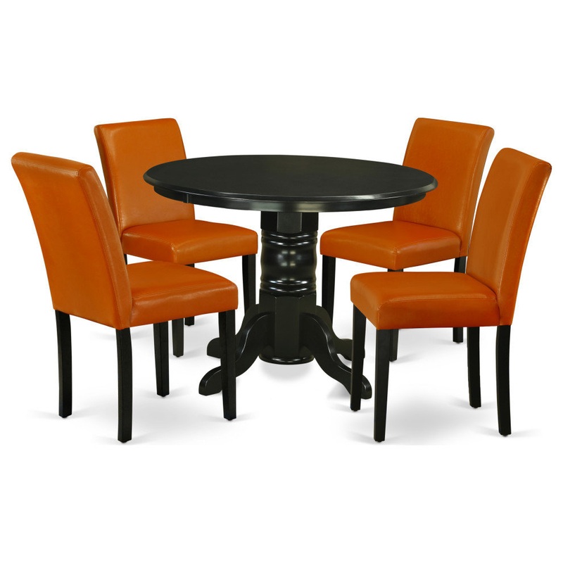 3Pc Round 42″ Dining Table, Two Parson Chair, Pu Leather Color Baked Bean – Contemporary – Dining Sets – by Kolibri Decor