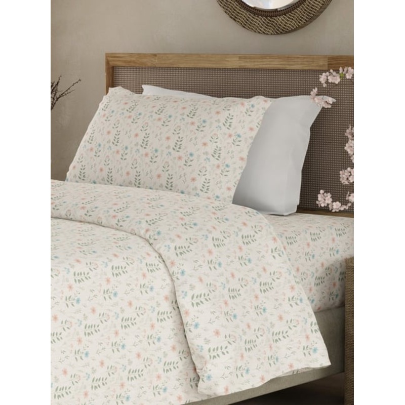 Boutique Living Cottage Garden Pink Cotton Floral 300 TC Single Flat Bedsheet with 1 Pillow Cover