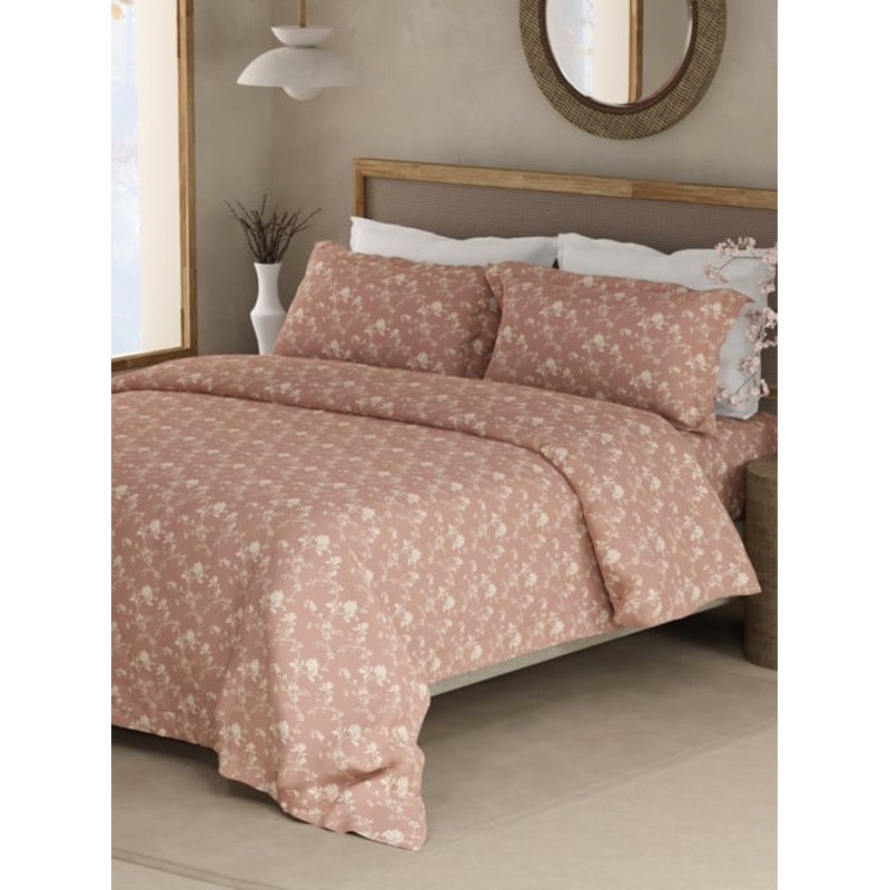Boutique Living Cottage Garden Organic Pink Cotton Floral 300 TC King Bedsheet with 2 Pillow Covers