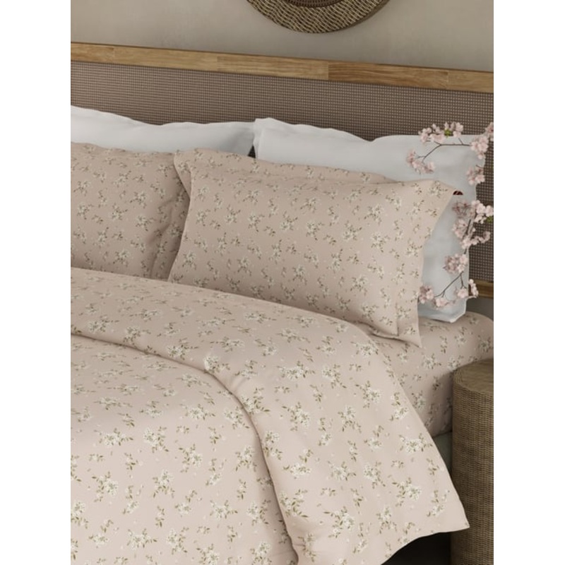 Boutique Living Cottage Garden Purple Cotton Floral 300 TC King Flat Bedsheet with 2 Pillow Covers