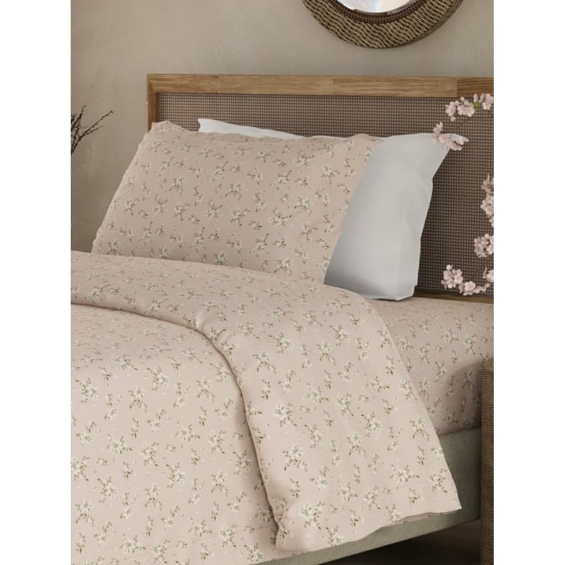 Boutique Living Cottage Garden Purple Cotton Floral 300 TC Single Flat Bedsheet with 1 Pillow Cover