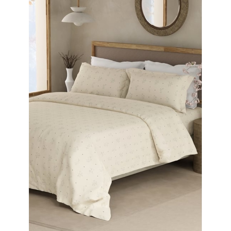 Boutique Living Cottage Garden Cream & Blue Cotton Floral 300 TC King Bedsheet with 2 Pillow Covers