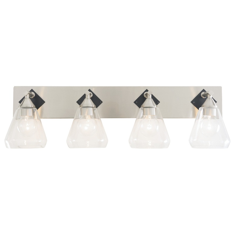 .-     Prestige 4-Lt Bath – Brushed Nickel/Matte Black – Transitional – Bathroom Vanity Lighting – by LAMPS EXPO