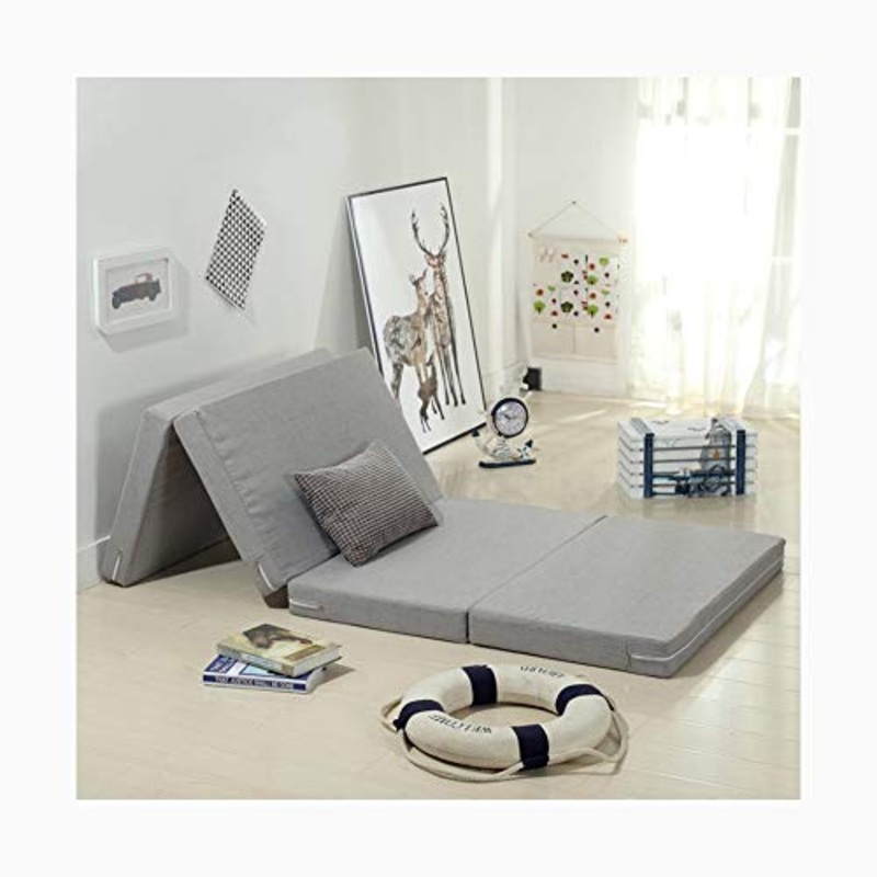 YANGLY Multifunzionale Materasso Pieghevole 5cm di Spessore Pieghevole for 4 Strati Traspirante E Lavabile (Color : Light Gray, Size : 24x79inch)